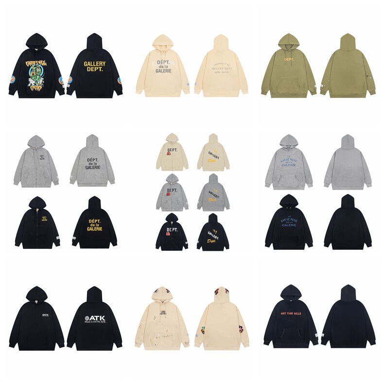 GALLERY Spring and Autumn Langfan Co-branded Trendy Brand Old Hooded Drawstring Splash Ink Letter terry sweater for men and women GALLERY Spring and Autumn Langfan Co-branded Trendy Brand Old Hooded Drawstring Splash Ink Letter terry sweater for men and women