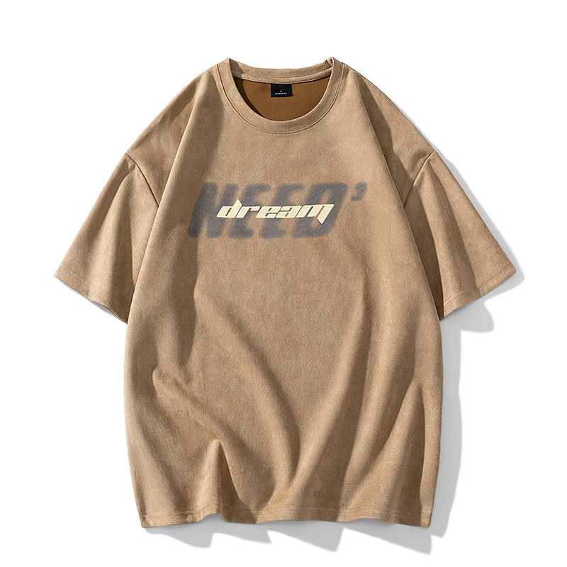 Gewaschenes altes T-Shirt im amerikanischen Stil für Herren im Sommer aus Wildleder mit kurzen Ärmeln, High Street, lockere, trendige Kleidung_voghion.com