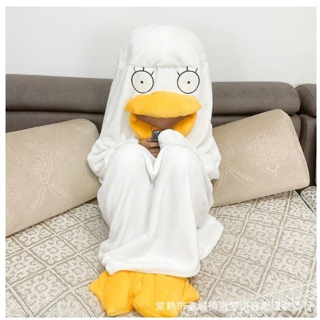 Nuevo 2023 otoño y el invierno Silver Soul Elizabeth divertido de dibujos animados franela femenina pato blanco caliente casa saco dormir