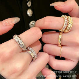 金色麦穗锆石戒指女款小众设计轻奢高级感食指戒开口叠戴套装配饰