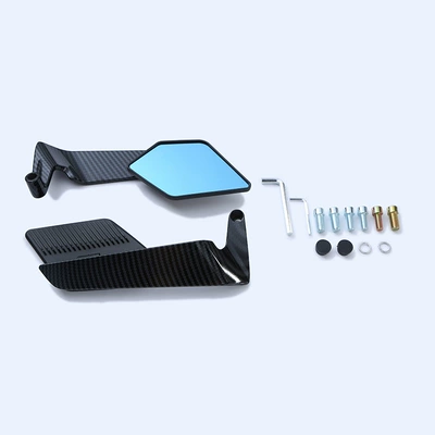 Universal Fixed Wing Reflector – Motorcycle rearview mirror - carbon-fiber-black-mirror-housing-blue-mirror