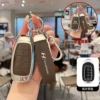 Model C 5-button silver brown leather + 8-character leather rope buckle
