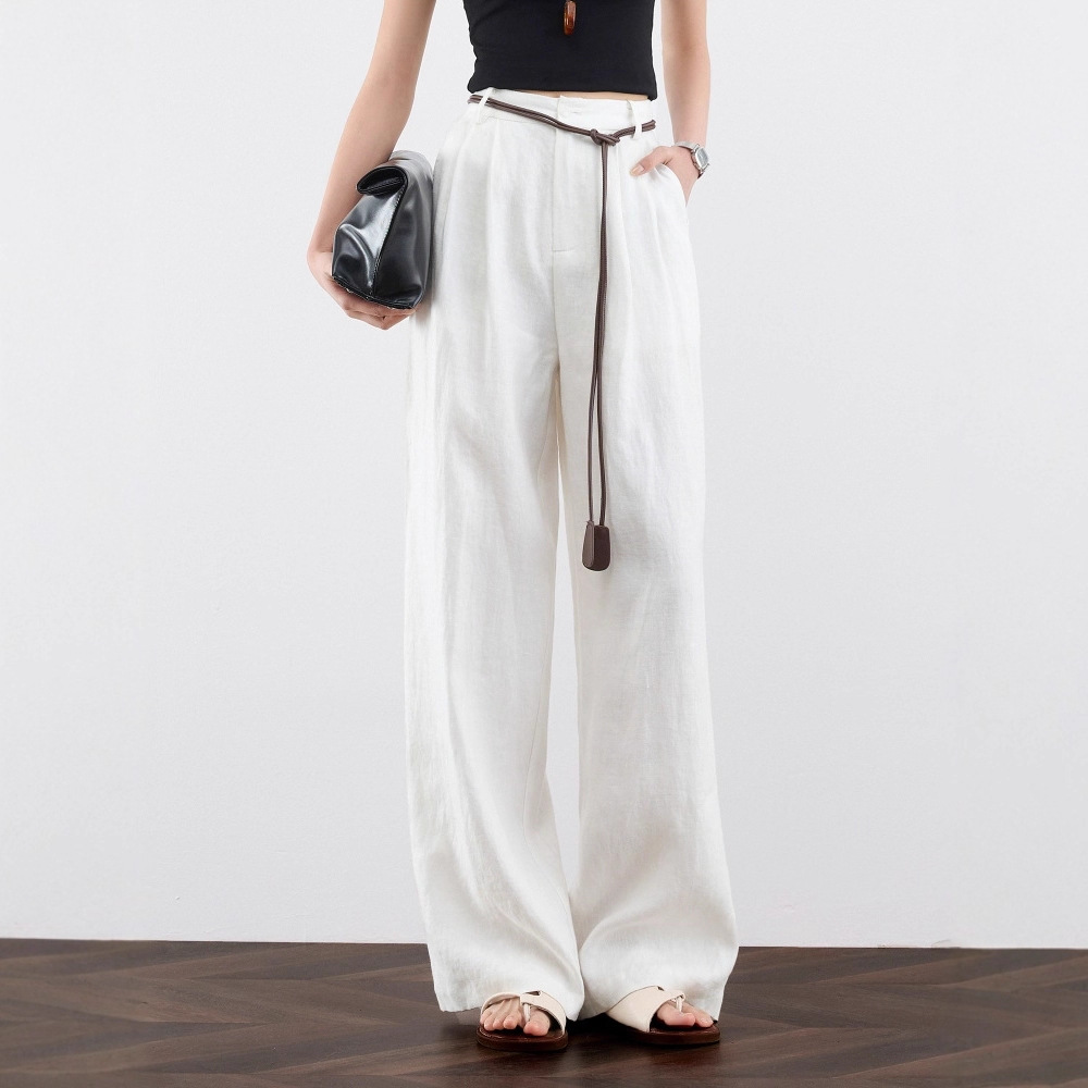[Breathable Pants] 100% Linen Wide-Leg Pants for Women, Old Money Style, Thin and Refreshing, Breathable, Slimming Straight-Leg Casual Pants