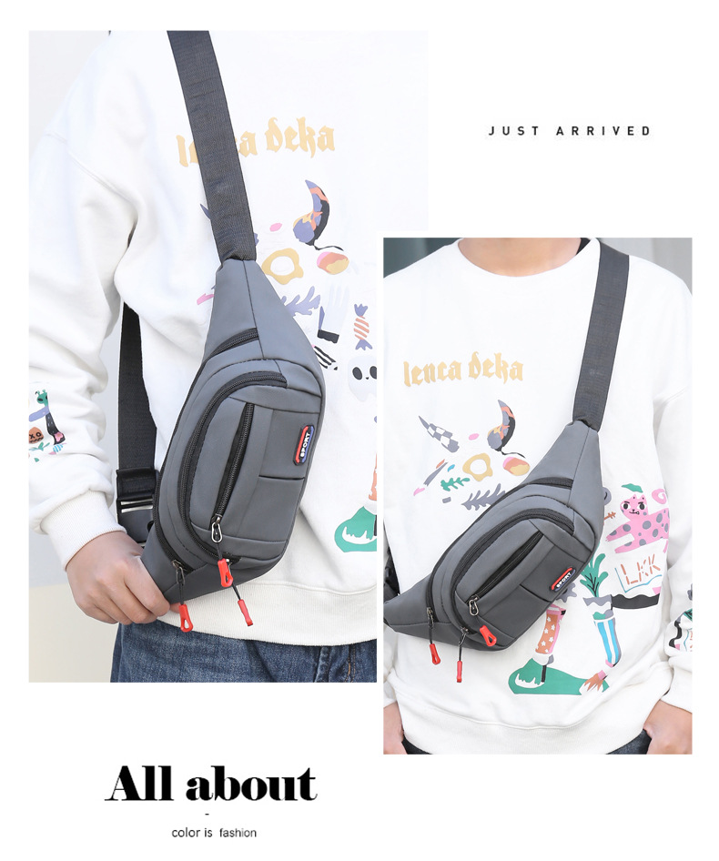 New leather waterproof waist bag for men, casual, simple and large-capacity cash register change crossbody bag, retro sporty chest bag undefined
