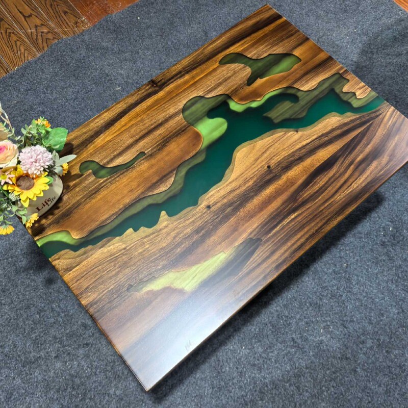 New Green Stream Walnut Resin Table Light Luxury Small Apartment Nordic Style Resin Solid Wood Table Desk Wholesale New Green Stream Walnut Resin Table Light Luxury Small Apartment Nordic Style Resin Solid Wood Table Desk Wholesale
