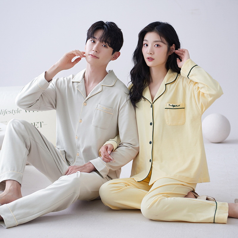 [Personalizada] pijama ultra suave pareja primavera y otoño cardigan de algodón de manga larga se puede usar fuera casa casa pareja casa de verano