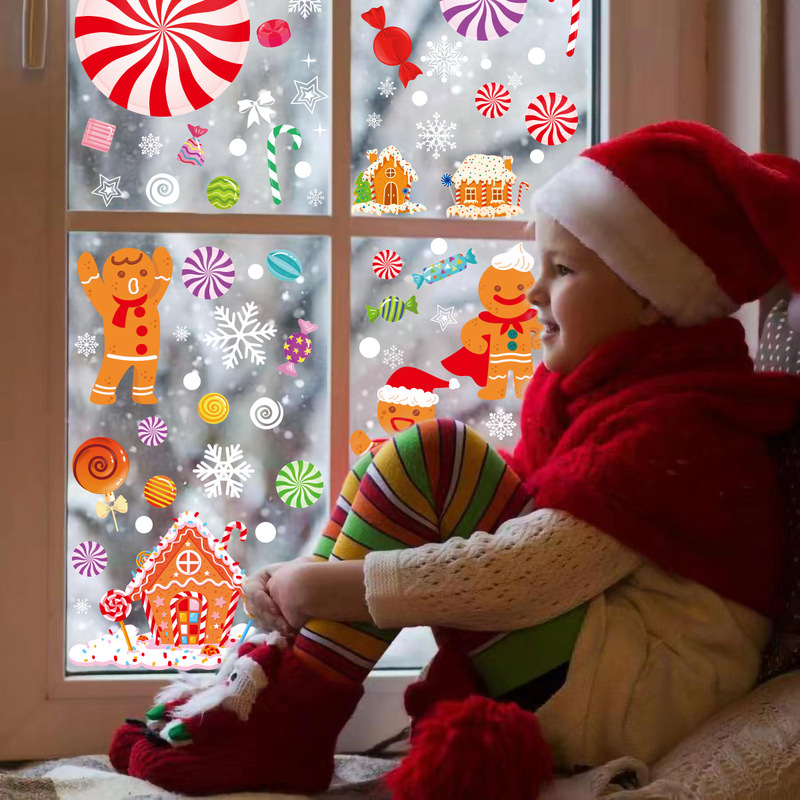 クリスマスジンジャー人ステッカー装飾品ガラスステッカー雪だるまクリスマスステッカーパーティー装飾ステッカー|undefined
