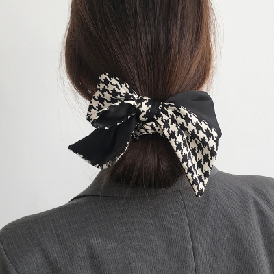 2021 new pattern houndstooth bow Hairpin temperament Ribbon Tousheng rubber string The first bar Hair rope Korean Edition Headdress