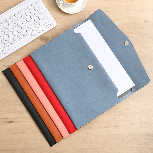 Wholesale A4 Leather Business File Bag Large Capacity File Storage Bag Contract Documents Button PU Archive Bag