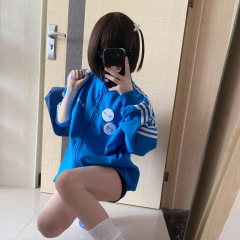 宅萌系亚文化立领校供感春秋条纹卫衣拉链外套