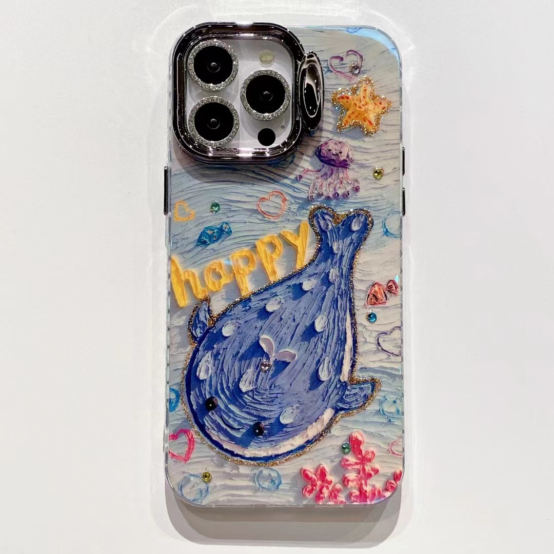 Summer Blu-ray Whale IPhone15promax Soporte de protección ocular Lente en polvo brillante Funda para teléfono móvil Apple 15 para 14