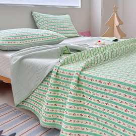 出口韩国纯棉床盖三件套ins双面全棉夹层新疆棉花绗缝床单韩式