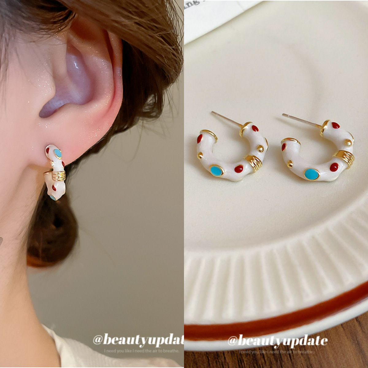 Pendientes irregulares en forma de C con aguja de plata goteando aceite Pendientes de estilo nuevo para mujer 2025 Pendientes de temperamento de alta calidad Diseño de nicho