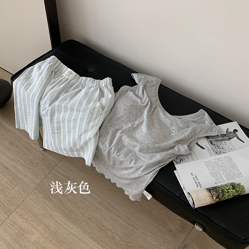 带胸垫睡衣女背心短裤套装夏季棉感莫代尔可外穿休闲简约女士套装|undefined
