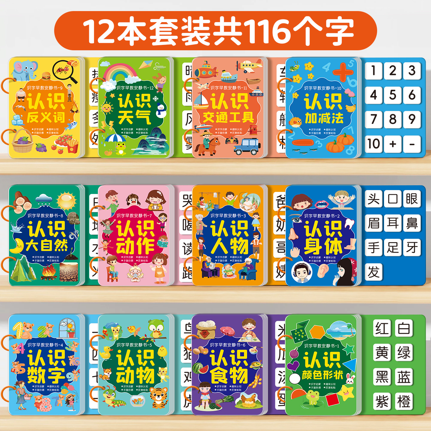 A set of 12 books (116 words in total)