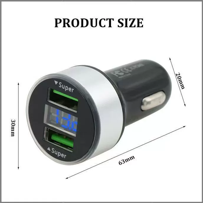 Car charger, Type‑C PD20W / up to 120W, dual fast USB, metal/alloy, digital display options