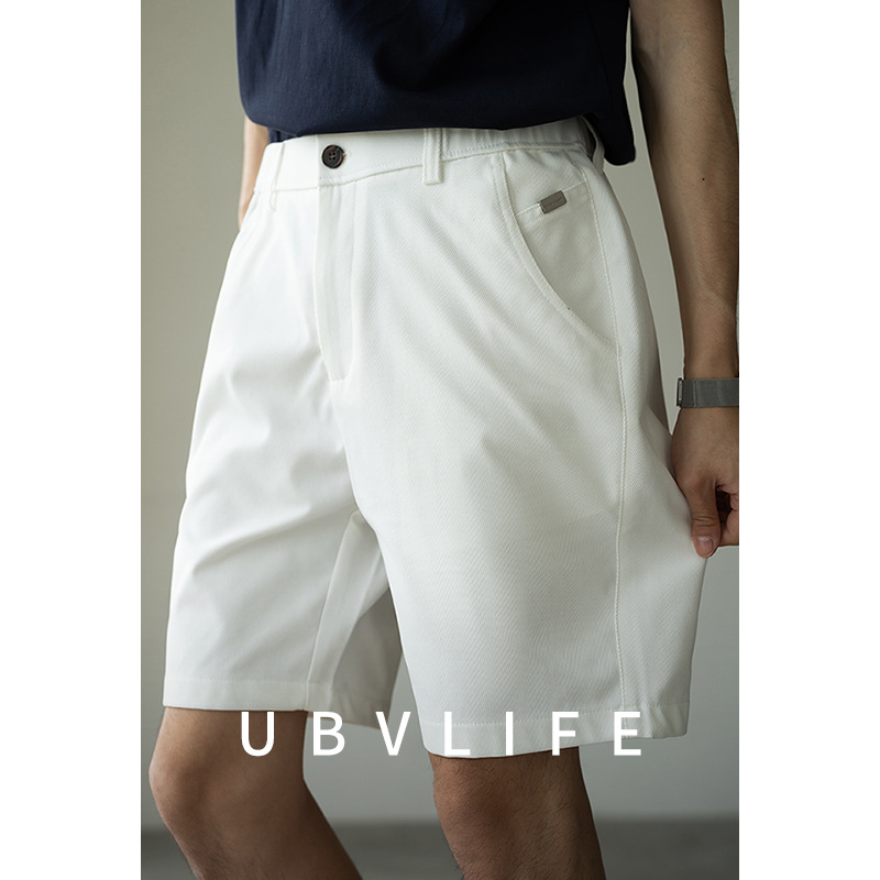 [Urban Casual Series] Drapey Straight White Five-Point Pants for Men 2025 Summer Elastic Waist Cool Shorts