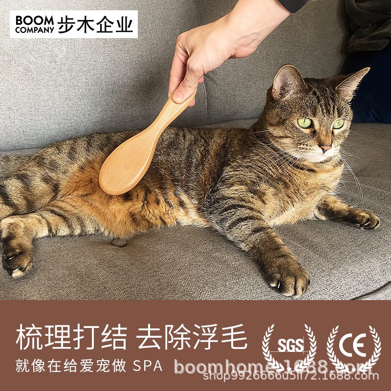 맞춤형 너도밤나무 애완동물 강모 브러시, 개 브러시, 고양이 털 제거 빗, 애완동물 매듭 풀기 및 마사지 빗