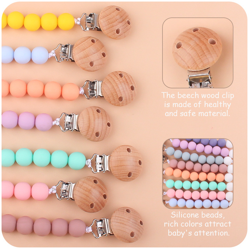 Nuevos suministros para bebés Cadena de chupete clip de haya cadena anti-caída de silicona pegamento de mordedura pezón molar cadena anti-caída