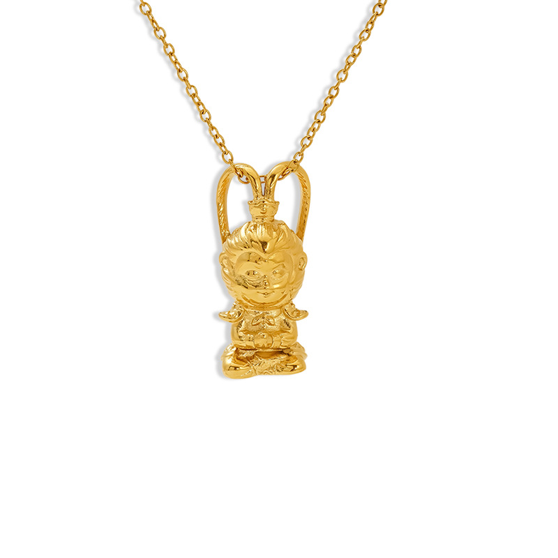 Collana con ciondolo 3D Wukong mitologico nero placcato oro, dal design unico e creativo_voghion.com