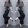 Large size women fat mm2023 new pattern Western style suit Fat women Cover the belly Chiffon shirt Wide leg pants leisure time Two piece set