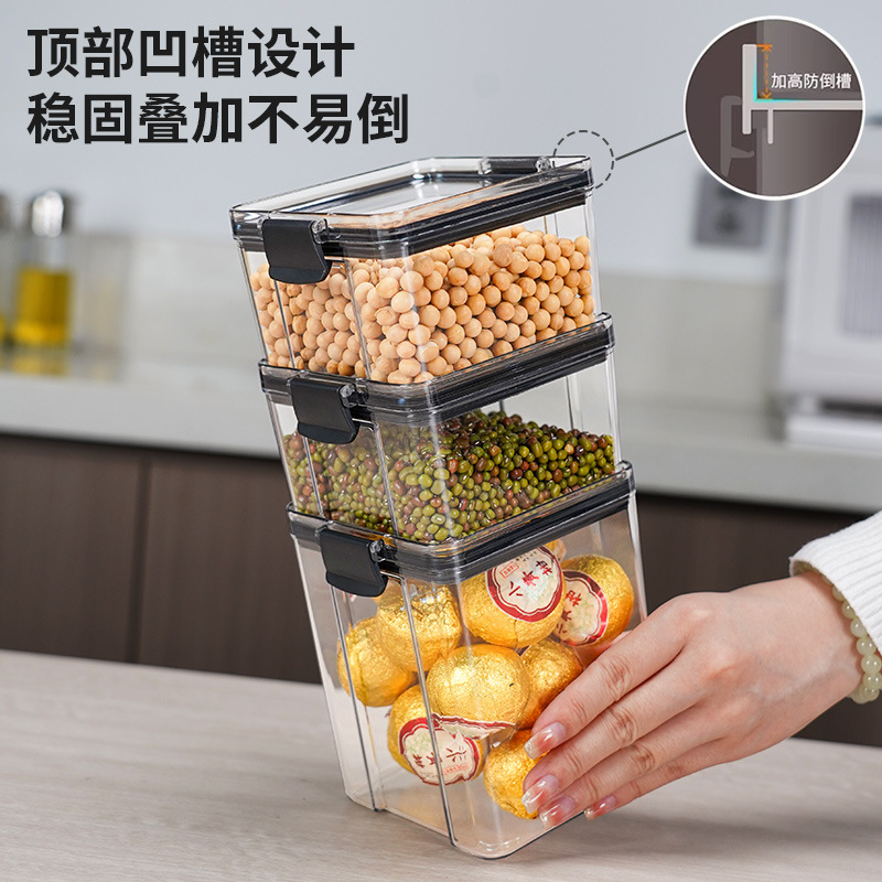 Caja de conservación de hebilla negra Caja de almacenamiento de plástico Almacenamiento de cocina Granos integrales Tarro sellado de grado alimenticio