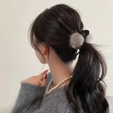 法式水貂毛丸子头抓夹女2023新款感马尾发夹秋冬小众发饰发卡
