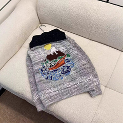 高品质~慵懒风宽松提花针织开衫秋冬新款拉链毛衣外套男女同款