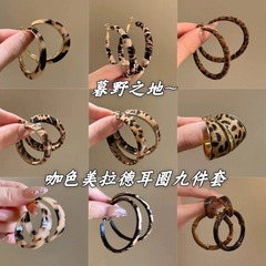 港风复古银针树脂圆形吊坠耳环简约时尚高级感耳圈个性潮流耳饰女