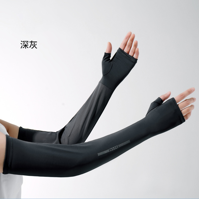 Sleeva de hielo solar para mujeres de verano medio dedo al aire libre alargado anti-UV secado rápido permeable hielo malla manga de ojos