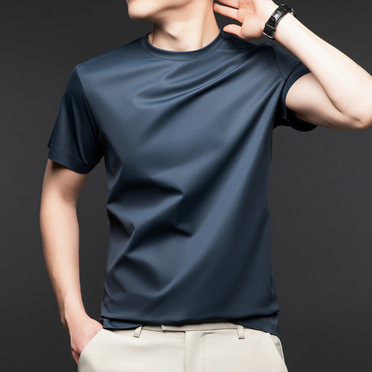 Summer Seamless Stretch Silk Men's Short-Sleeve T-Shirt Breathable Loose Casual Trendy Round-Neck T-Shirt New Style Half-Sleeve