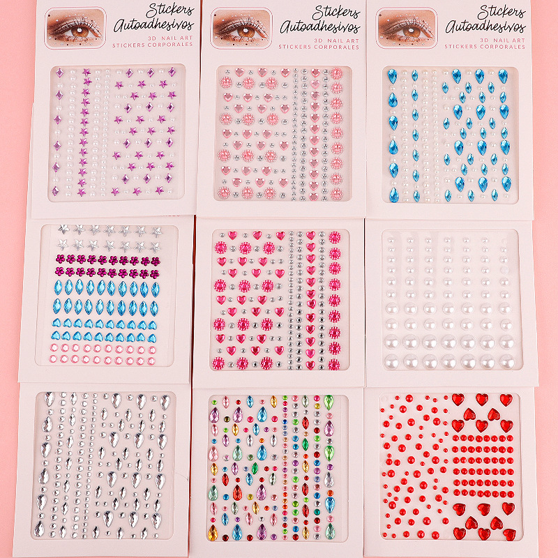 8 Series Colorful Spot Cross-border Wholesale Eye Makeup Eye Diamond Stickers Eyebrow Stickers Pearl Jewelry Children's DIY Decorative Stickers