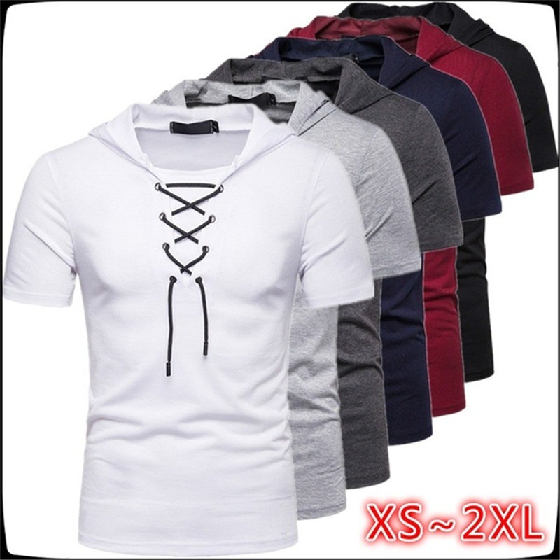 2023 hombres de moda verano slim fit cómodo con capucha manga corta Top personalidad casual hip hop camiseta