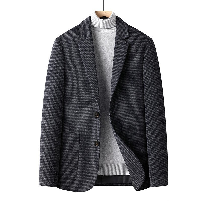 New Autumn and Winter Men's Woolen Suits, Korean Style Slim Fit, Fashionable Casual Houndstooth Wool Suits, Men's Jackets New Autumn and Winter Men's Woolen Suits, Korean Style Slim Fit, Fashionable Casual Houndstooth Wool Suits, Men's Jackets