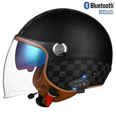 Motosiklet kaskı (dəbilqə) – helmet - checkerboard-black-outer-length-and-inner-color-bluetooth-m