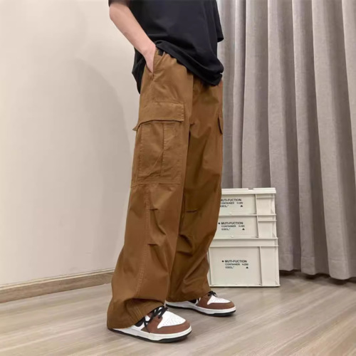 American-style cargo pants for men, spring/summer edition—Japanese retro-inspired streetwear brand, casual straight-leg long pants perfect for taller figures.