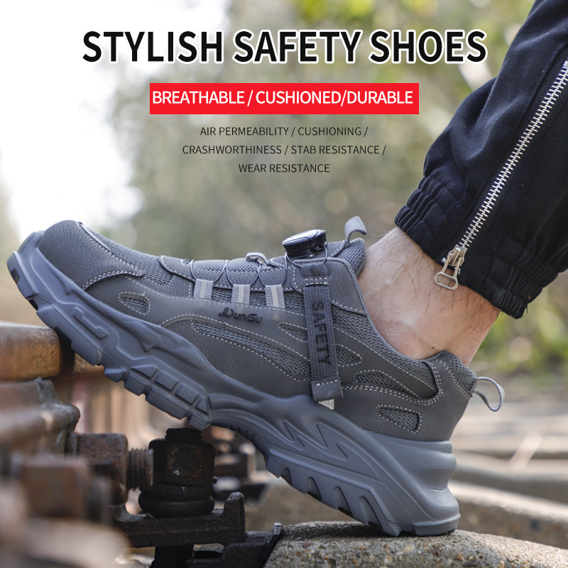 Cross-Border New Fashion Men's High-End Four-Season Anti-Smash and Anti-Puncture Work Safety Shoes, Lightweight, Breathable, Anti-Odor, Shock-Absorbing, and Wear-Resistant
