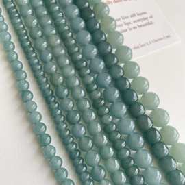 蓝水翡翠色石英岩玉散珠圆珠老型珠散珠半成品diy饰品配件隔珠