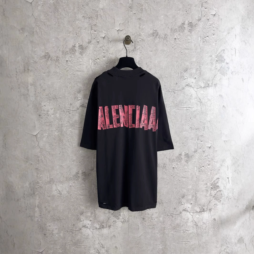 Правильная версия высококачественной новой классической одежды с ленточным принтом марки B 25SS, постиранная и потертая, с короткими рукавами 2