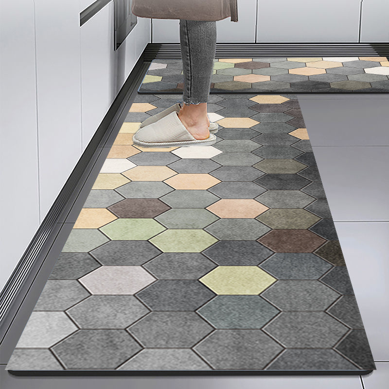 厨房地垫硅藻泥软垫家用吸水速干防滑脚垫耐磨耐脏易打理门口地毯