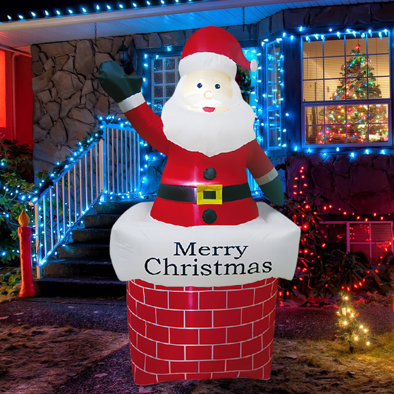 クロスボーダー7ftインフレータブルサンタクロースリフト煙突ガスモデルクリスマス屋外庭発光led装飾置物|undefined