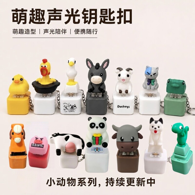 2026 New Panda Lizard Horse Sound Button Keychain with Voice and Light, Creative Stress Relief Funny Backpack Ornament
