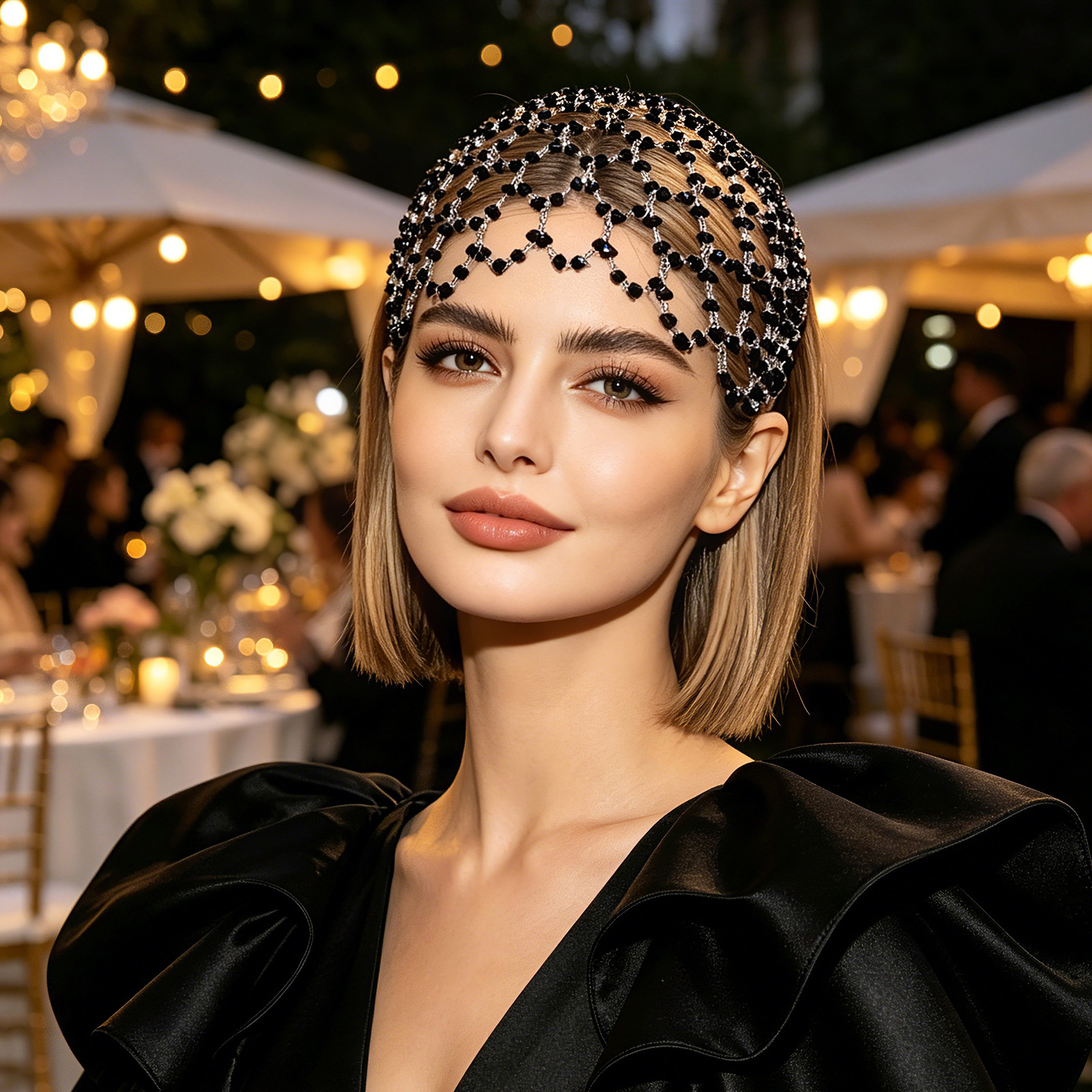 Fanai Foreign Trade Best-Selling Handmade Creative Hair Accessory Heart-Shaped Crystal Hairnet Headband French Exquisite Socialite Style SA207