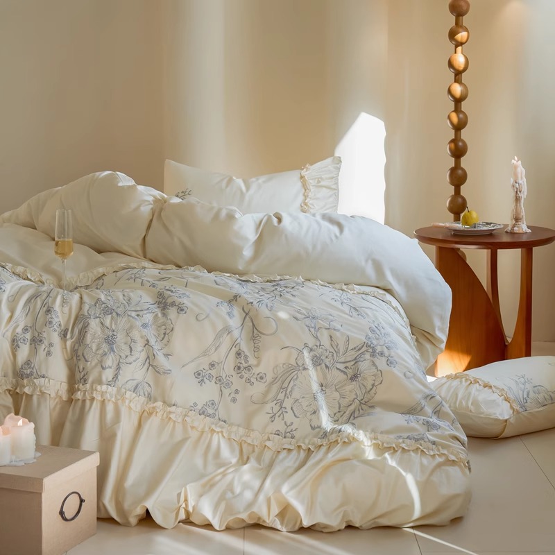 100S French Satin Long-staple Cotton Cotton Sanding Four-piece Set Autumn and Winter Cotton Quilt Cover Bed Sheet Bedclothes Bedclothes