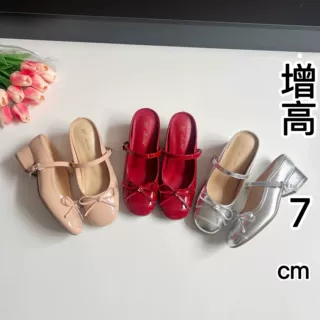 增高7cm蝴蝶结一字带包头拖女外穿2025夏季新款法式方头粗跟凉鞋