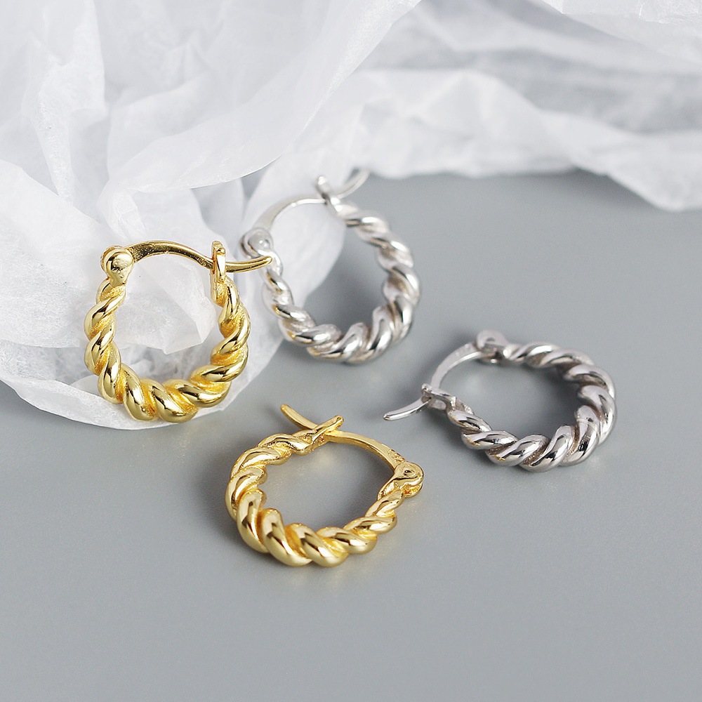 1 Pair Quantity Daily Occasion 925 Sterling Silver Material 1 Pair 925 Sterling Silver Twist Hoop Earrings