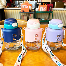 高颜值大容量软硅胶弹跳盖吸管水杯学生男女可爱户外便携背带水壶