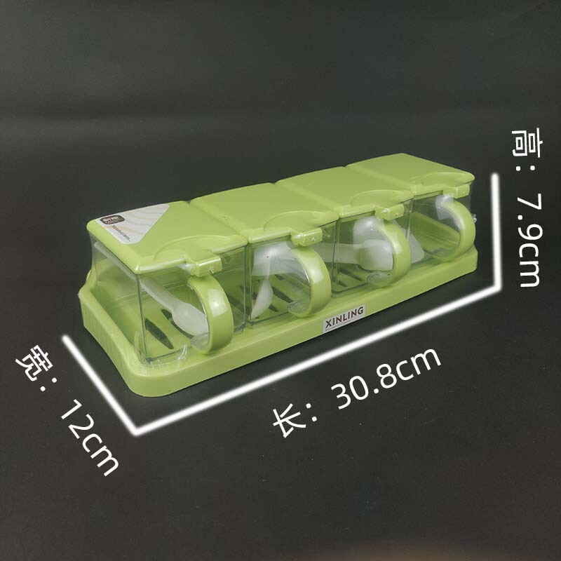 簡易純色白色家庭用中国式壁掛け式キッチンプラスチック多格蓋付き調味料箱スプーン付き調味料箱|undefined