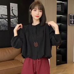 简约时尚洋气长袖圆领衬衫女士秋季2025新款气质宽松显瘦衬衣