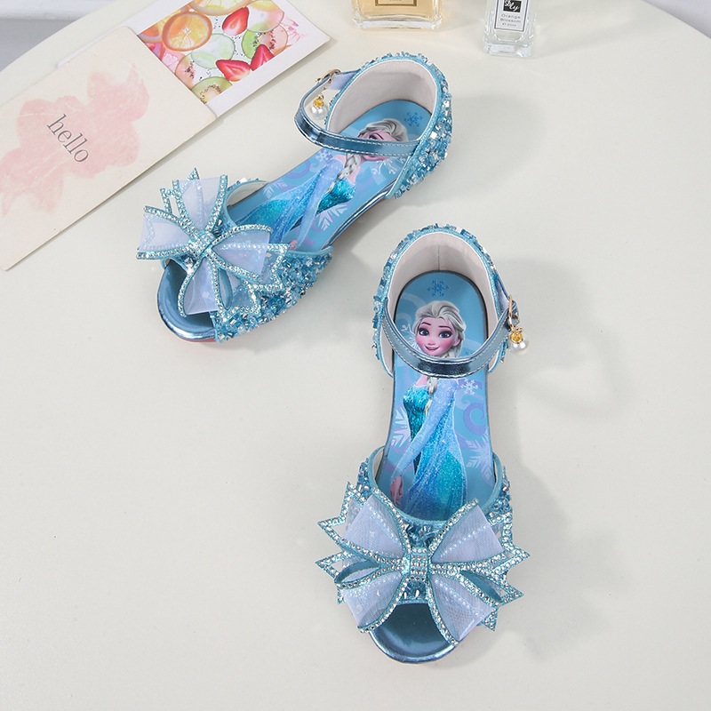 2026 New Fairy Style Mesh Bow Children's Shoes Elsa Princess Sandals Girls' Peep-Toe Sequin Children's Sandals